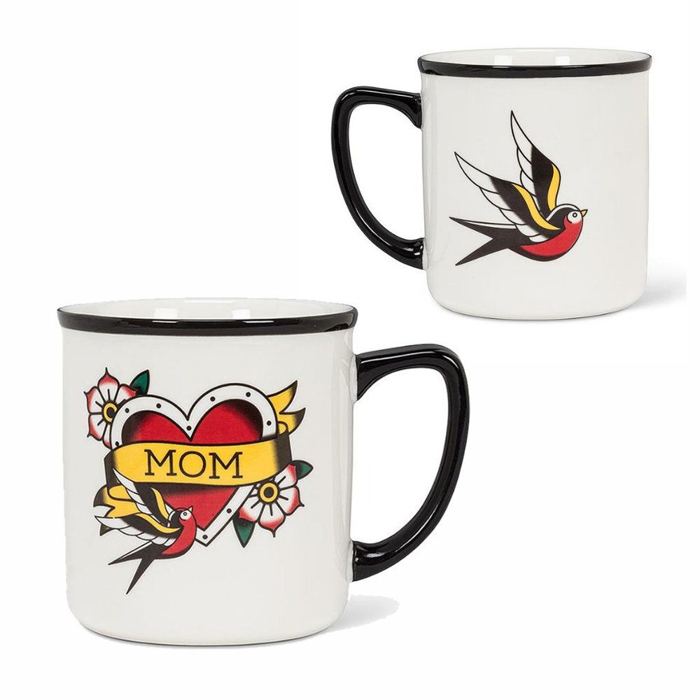 Exclusive "Mom" Tattoo Oversized Stoneware Mug - Oldschool Design